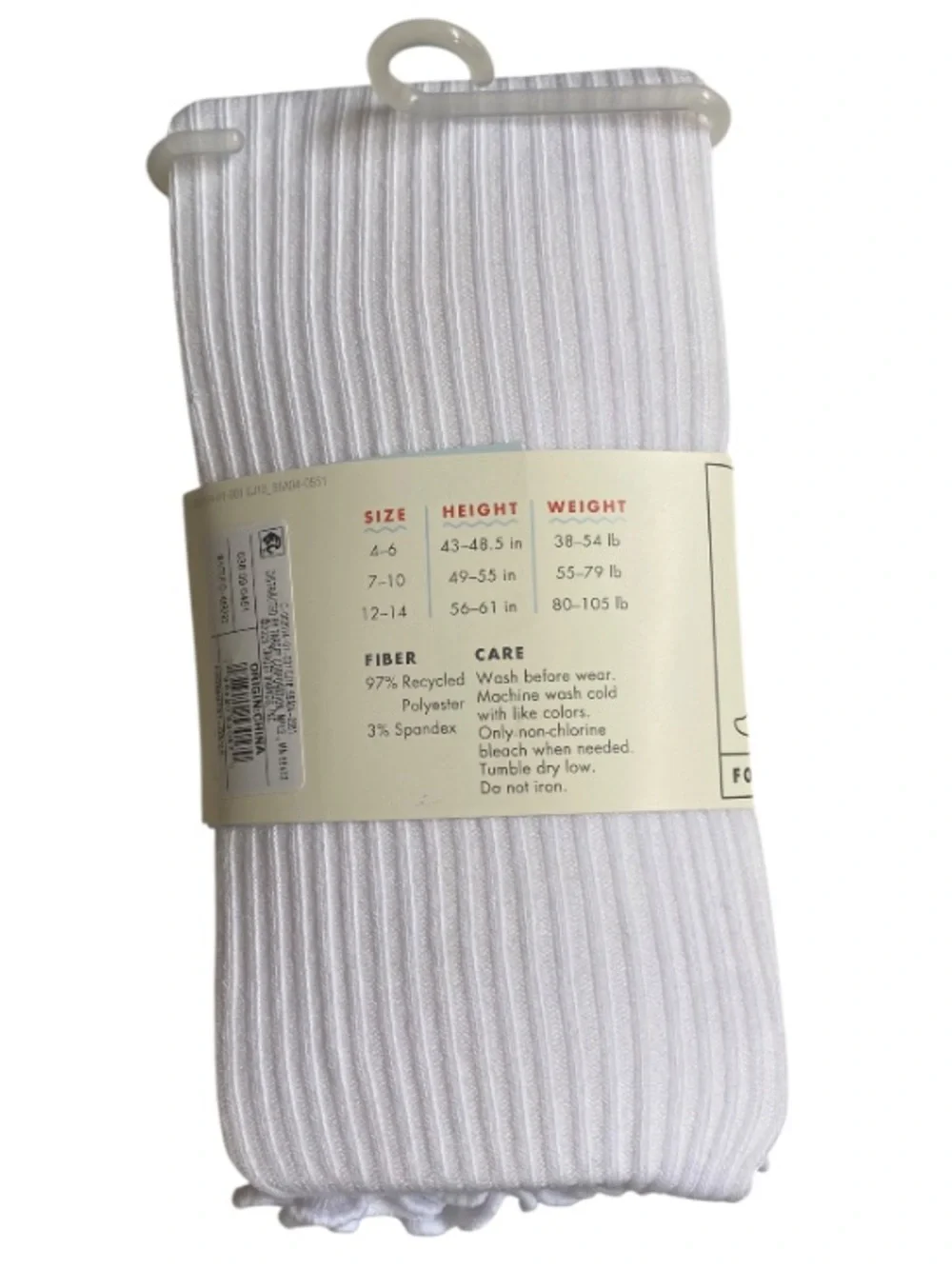 🇺🇸Cat & Jack White Footless Ribbed Tights - Classic Style NWT Size 7-10